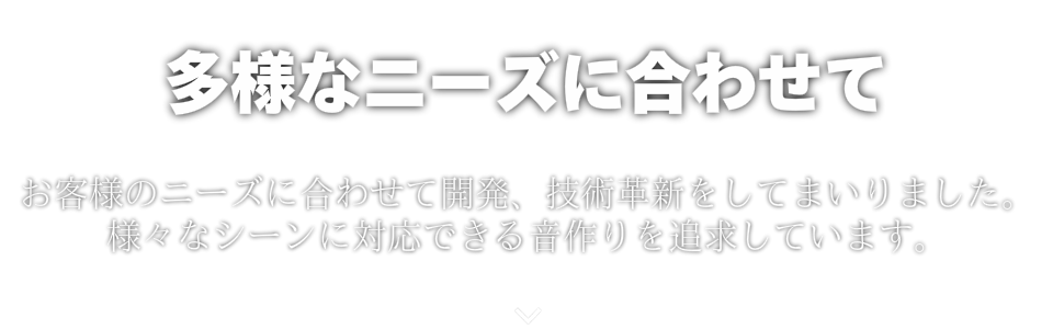 お客様のニーズに合わせて開発、技術革新をしてまいりました。様々なシーンに対応できる音作りを追求しています。